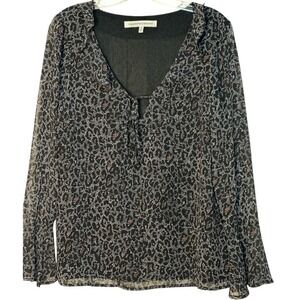 Cupcakes and‎ Cashmere Blouse Long Sleeve Sheer Leopard Print Lined Black Pink M
